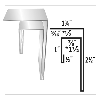 Diagram of a metal trim piece with measurements: 1 3/4