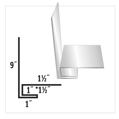 Diagram of a metal profile with dimensions: 9
