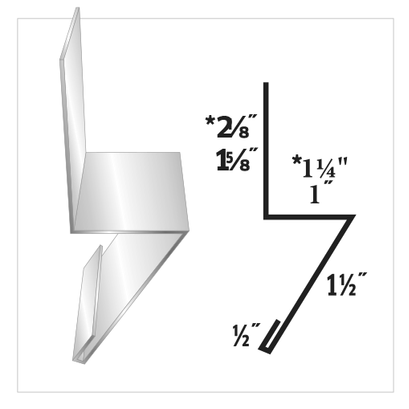Diagram of a metal flashing profile with measurements: 2 1/8