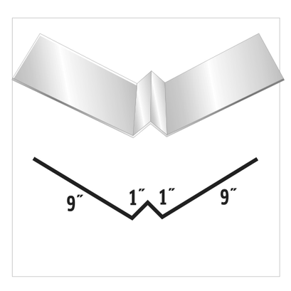 Diagram of a V-shaped metal flashing with measurements: 9