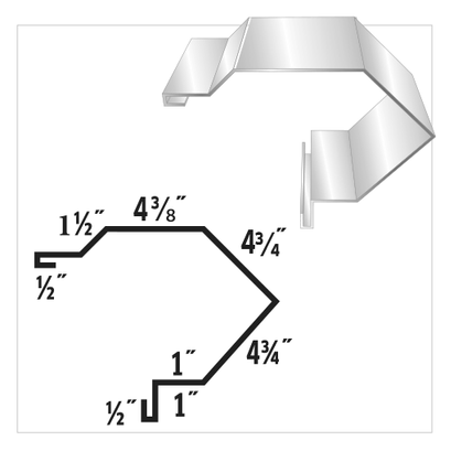 Diagram of a metal profile, with dimensions: 1/2
