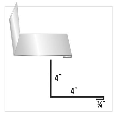 Diagram of a metal L-shaped bracket. Dimensions: 4
