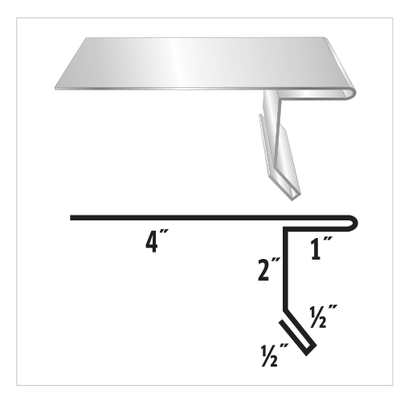 Clear plastic sign holder with dimensions.