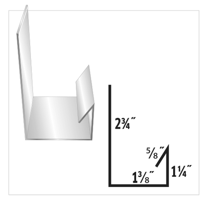 Diagram of a bent metal profile with measurements: 2 3/4