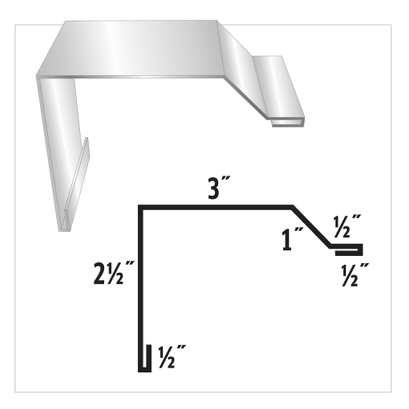 Diagram of a metal trim piece with measurements: 2.5