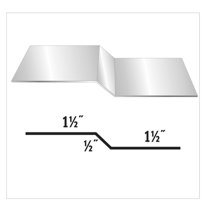 Metal sheet with a 1/2-inch angled bend. Dimensions: 1 1/2