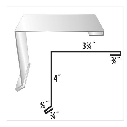 Diagram of a metal L-shaped bracket with dimensions labeled in inches: 3.75, 4, and 0.75.