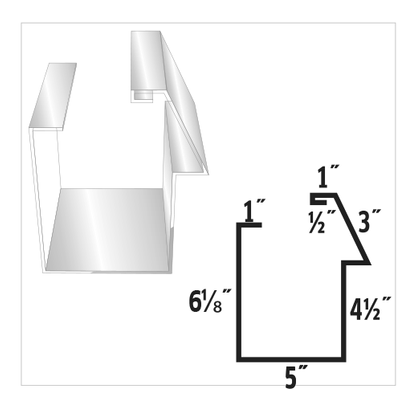 Diagram of a metal gutter profile, showing dimensions (6 1/8