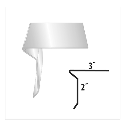 Diagram of a metal drip edge flashing, with a cross-section showing a 3