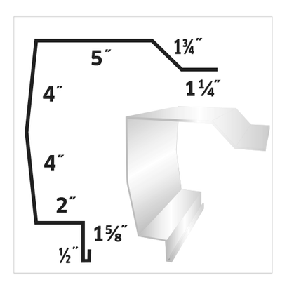 Diagram of a metal flashing profile with labeled dimensions: 5