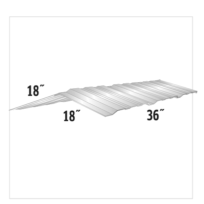 Metal corrugated roofing panel with dimensions labeled: 36
