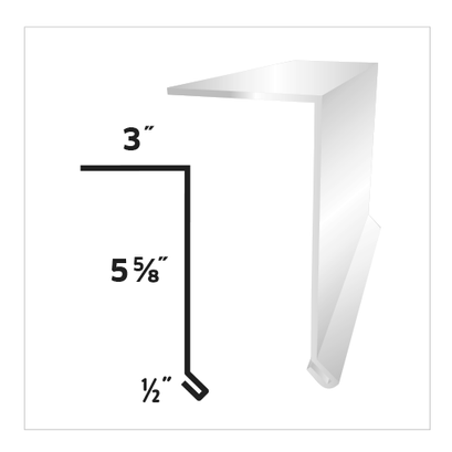 Clear plastic shelf bracket with measurements: 3