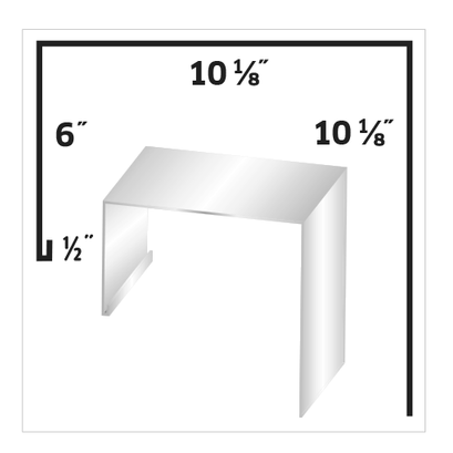 Clear acrylic display stand with dimensions: 10 1/8