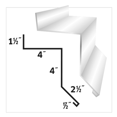 Diagram of a metal flashing profile with dimensions: 1 1/2