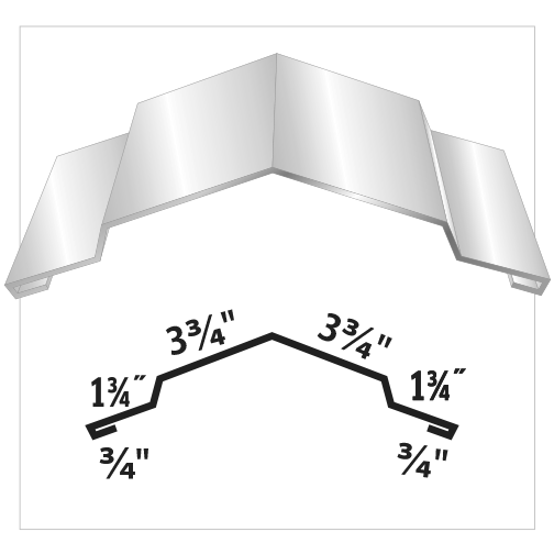 Diagram of a metal valley flashing profile with dimensions: 4