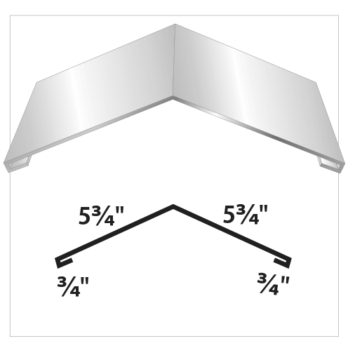 Metal flashing with two angled sides, each 6 1/4 inches long, and a 1/2-inch hem.