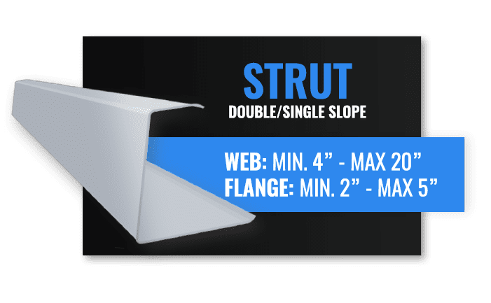 White metal strut with text indicating