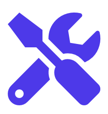 Blue wrench and screwdriver crossed, symbolizing settings or tools.