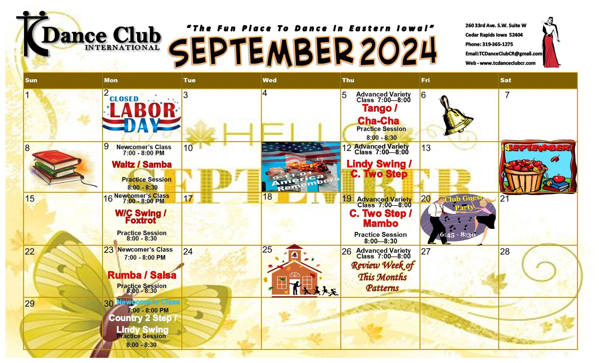 a calendar for August  2024 with patrick 's day on it - Cedar Rapids, IA - TC Dance Club Intl