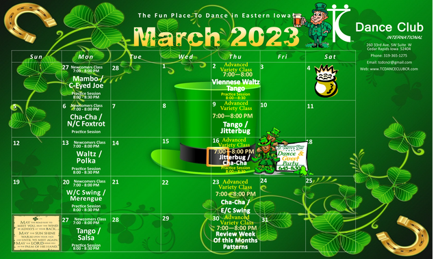 Calendar of Events for the Month - Cedar Rapids, IA - TC Dance Club Intl