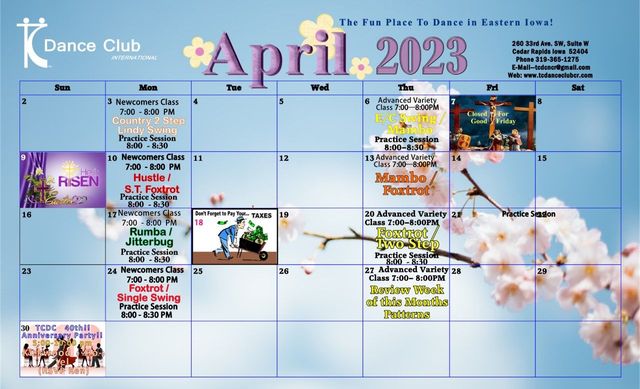 Calendar of Events for the Month - Cedar Rapids, IA - TC Dance Club Intl
