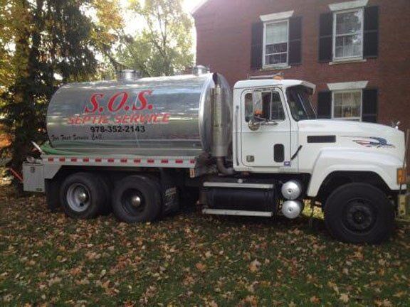 Side view of SOS truck | SOS Septic Service | Georgetown, MA