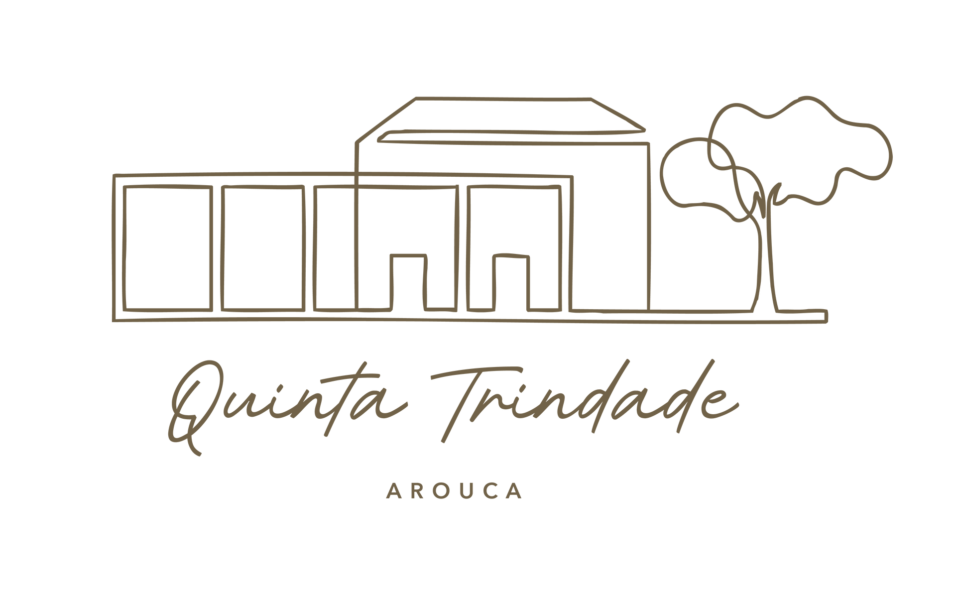 O logótipo da quinta trindade arouca é o desenho de uma casa e uma árvore.