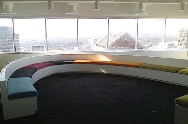 Curved commercial bench seating CU Design Dallas