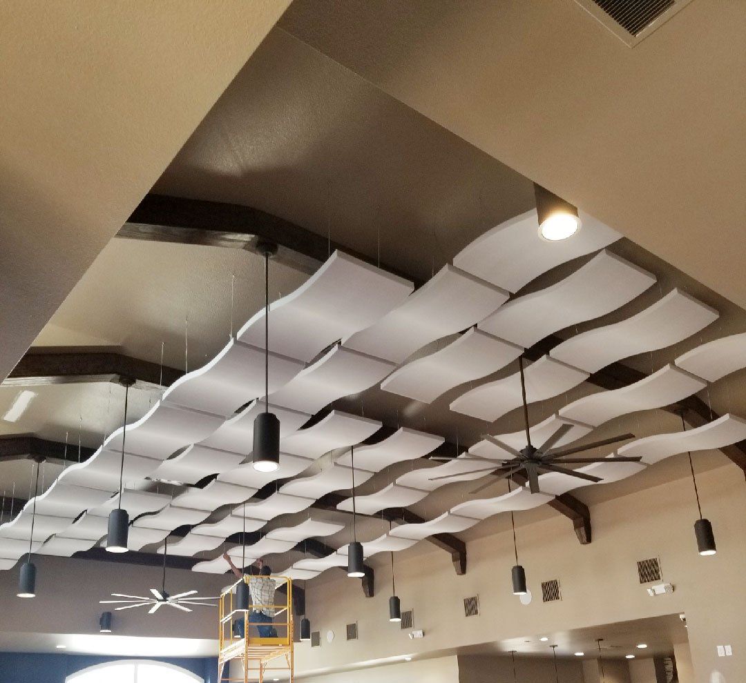 shaped ceiling panel installation CU Design Dallas
