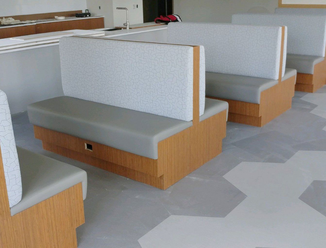 Booth seating with electrical outlets CU Design Dallas