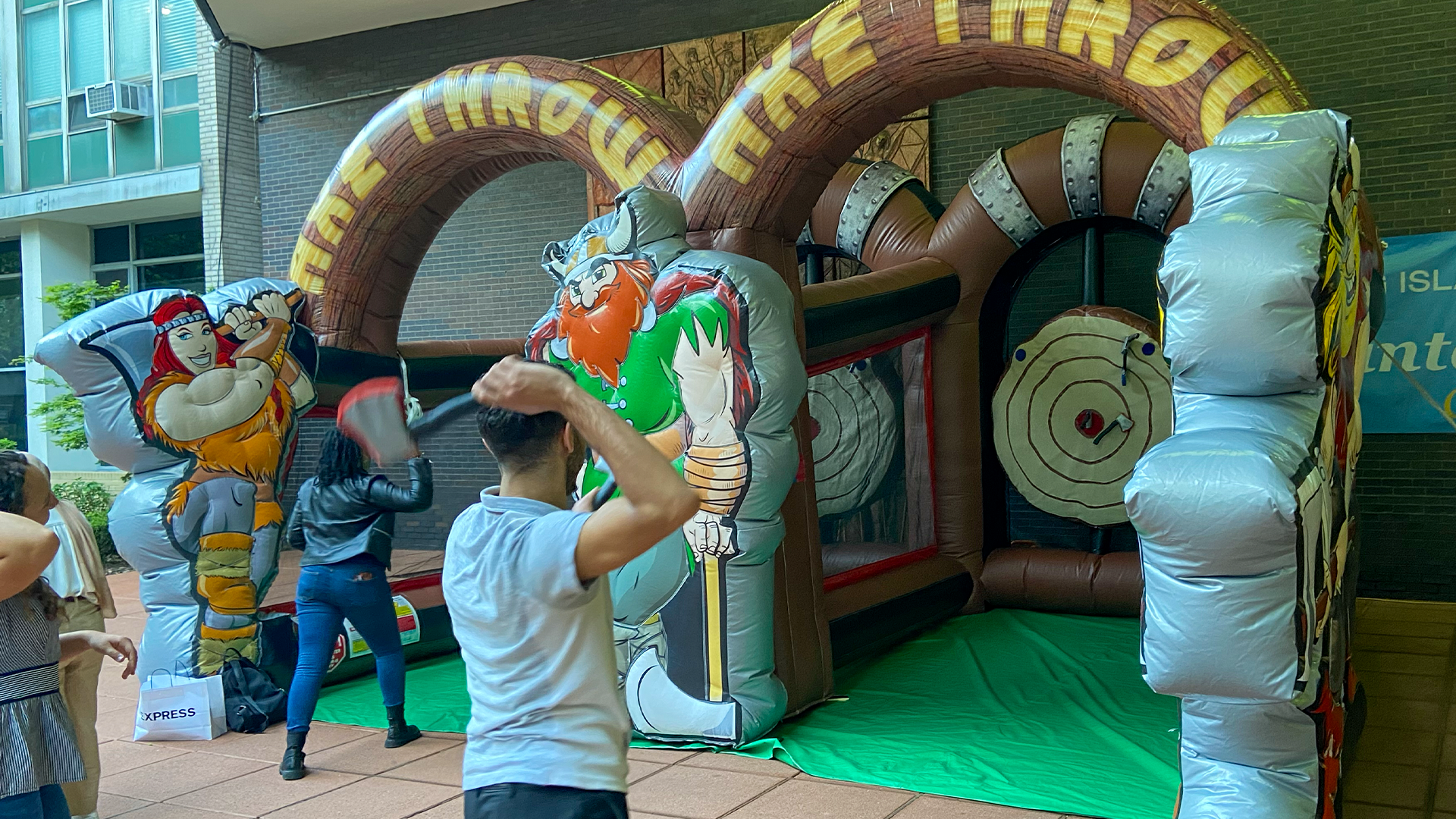 Fun Inflatable axe throwing. 