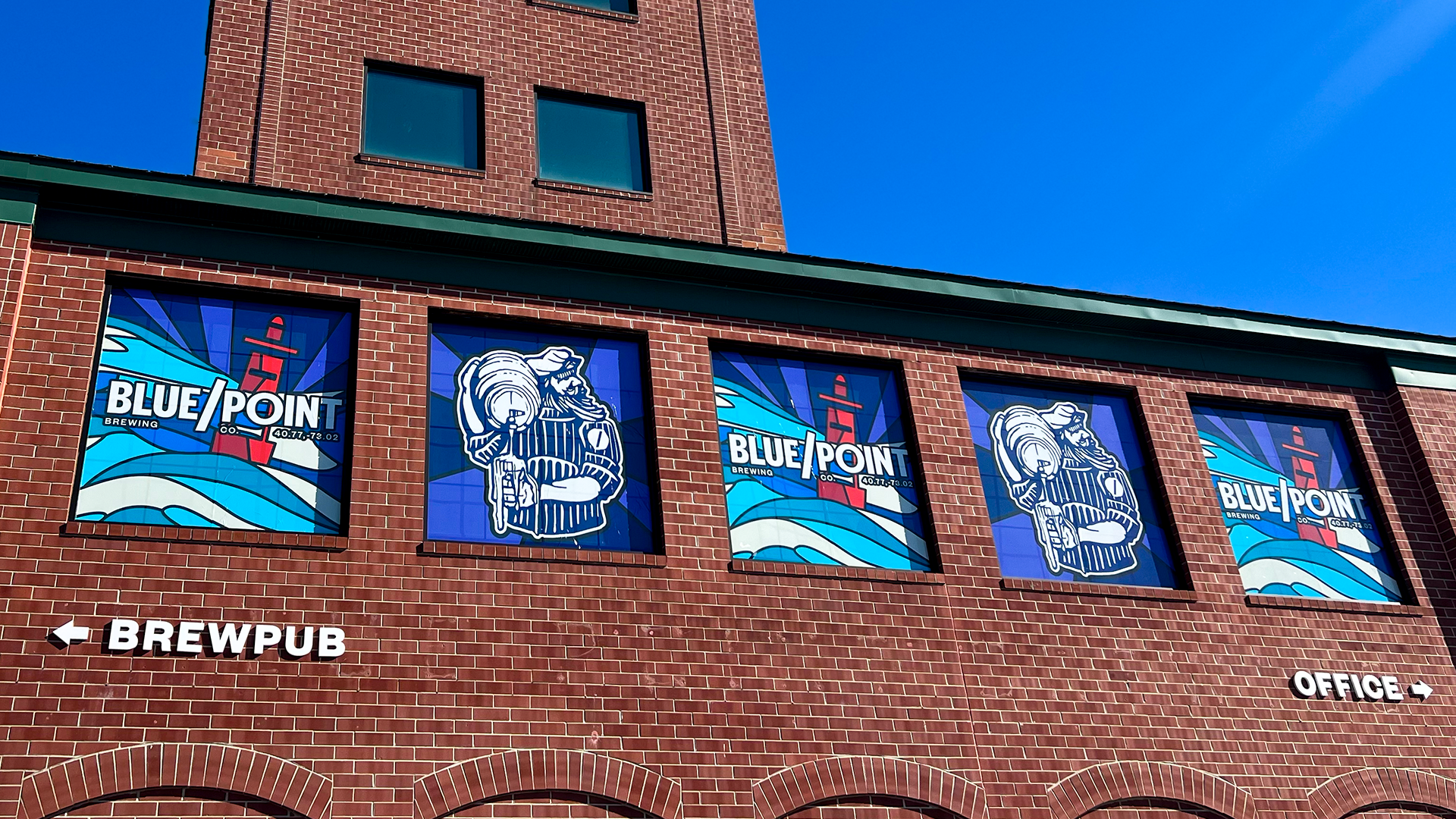 Custom Wrapped Blue Point  Brewery Windows