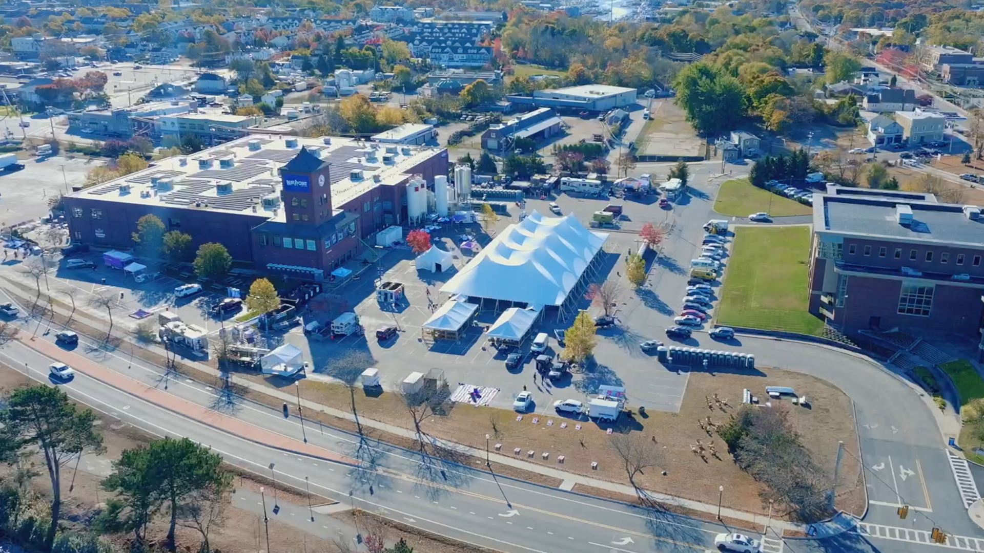 Overhead drone photo of Blue Point Brewery