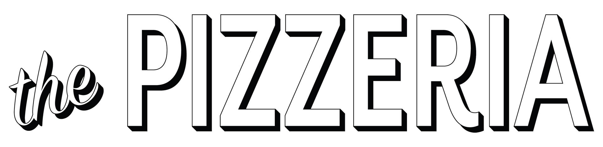 A black and white logo for the pizzeria on a white background.