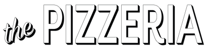 A black and white logo for the pizzeria on a white background.