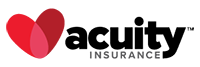 A logo for acuity insurance with a heart in the middle.