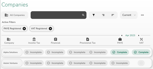 Tax Trove Online Accounting Software company tax status tracking