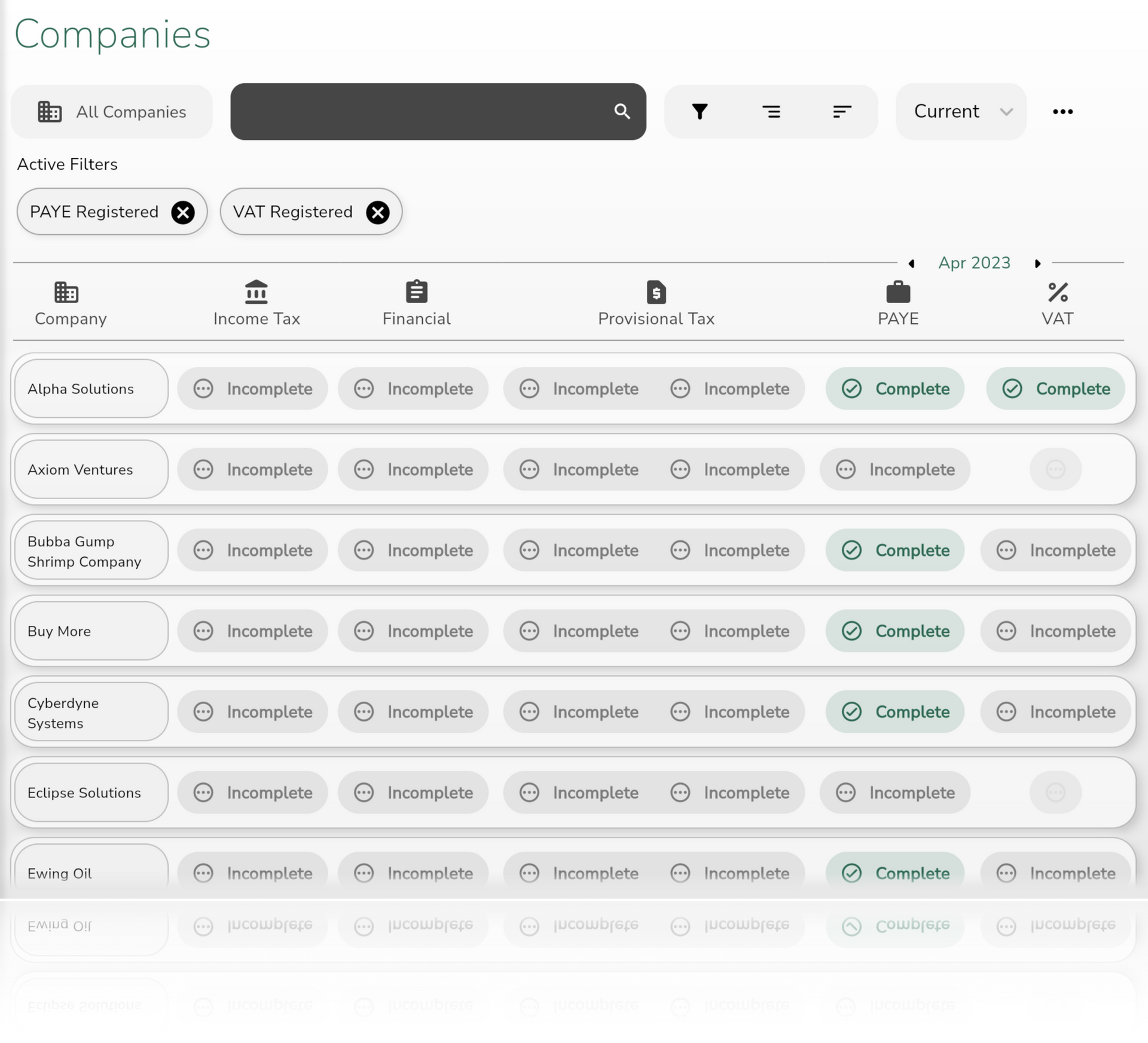 Tax Trove Online Accounting Software companies tax status tracking