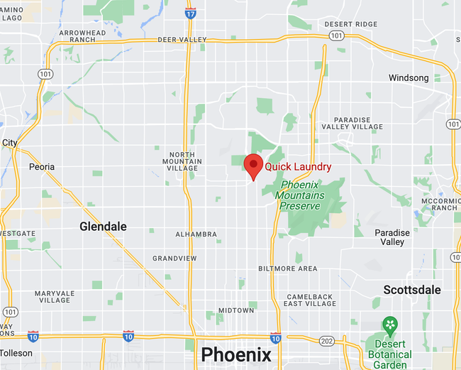 This laundromat is located at 9413 North Cave Creek road Phoenix, Arizona 85020