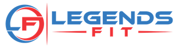a blue and red logo for legends fit