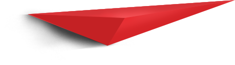 A red triangle with a shadow on a white background.