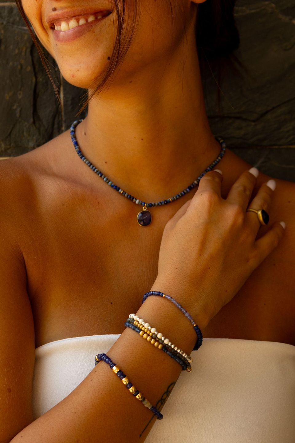 שרשרת מאבני ספיר ציפוי זהב 2 מיקרון 550