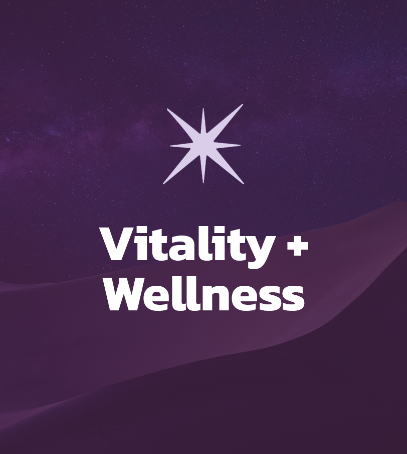 A purple background with the words vitality + wellness on it