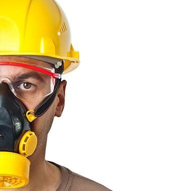 A Worker with Half Face Yellow Respirator and Hard Hat - Asbestos Removal Near Darwin