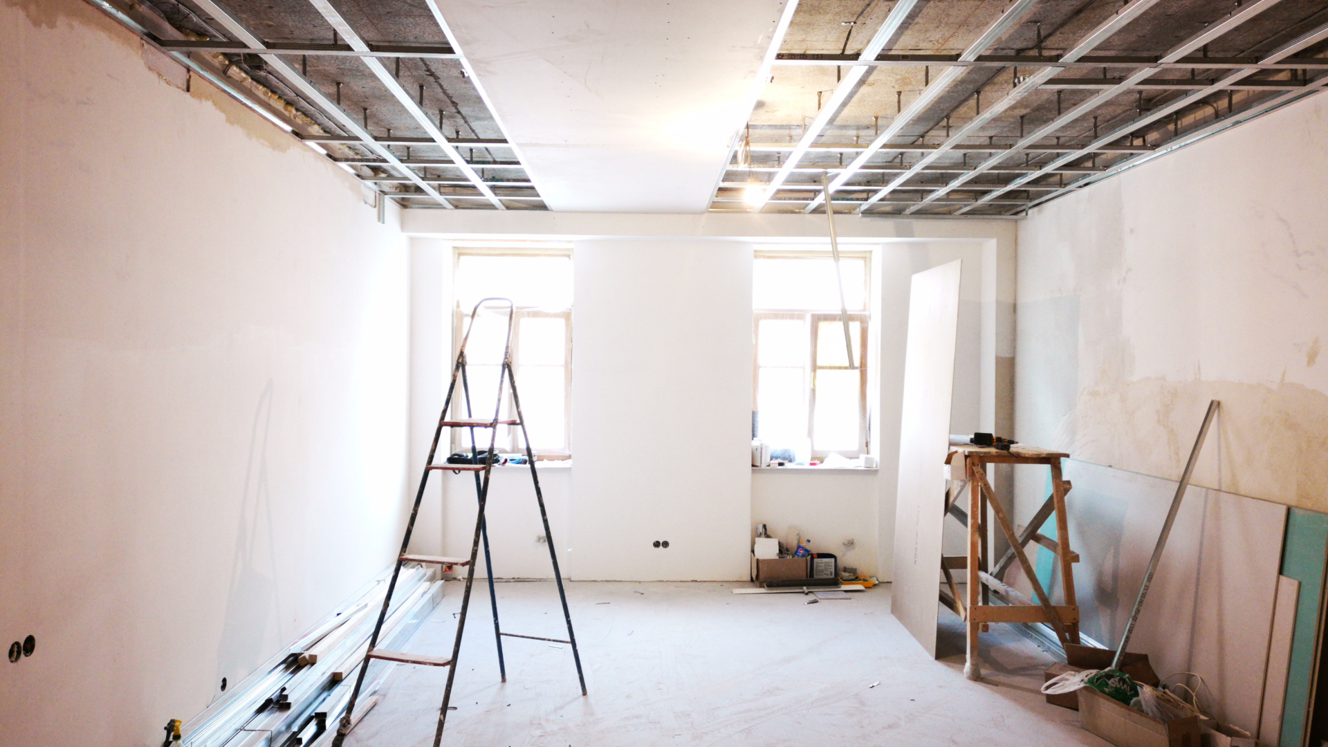 There is a ladder in the middle of the room.