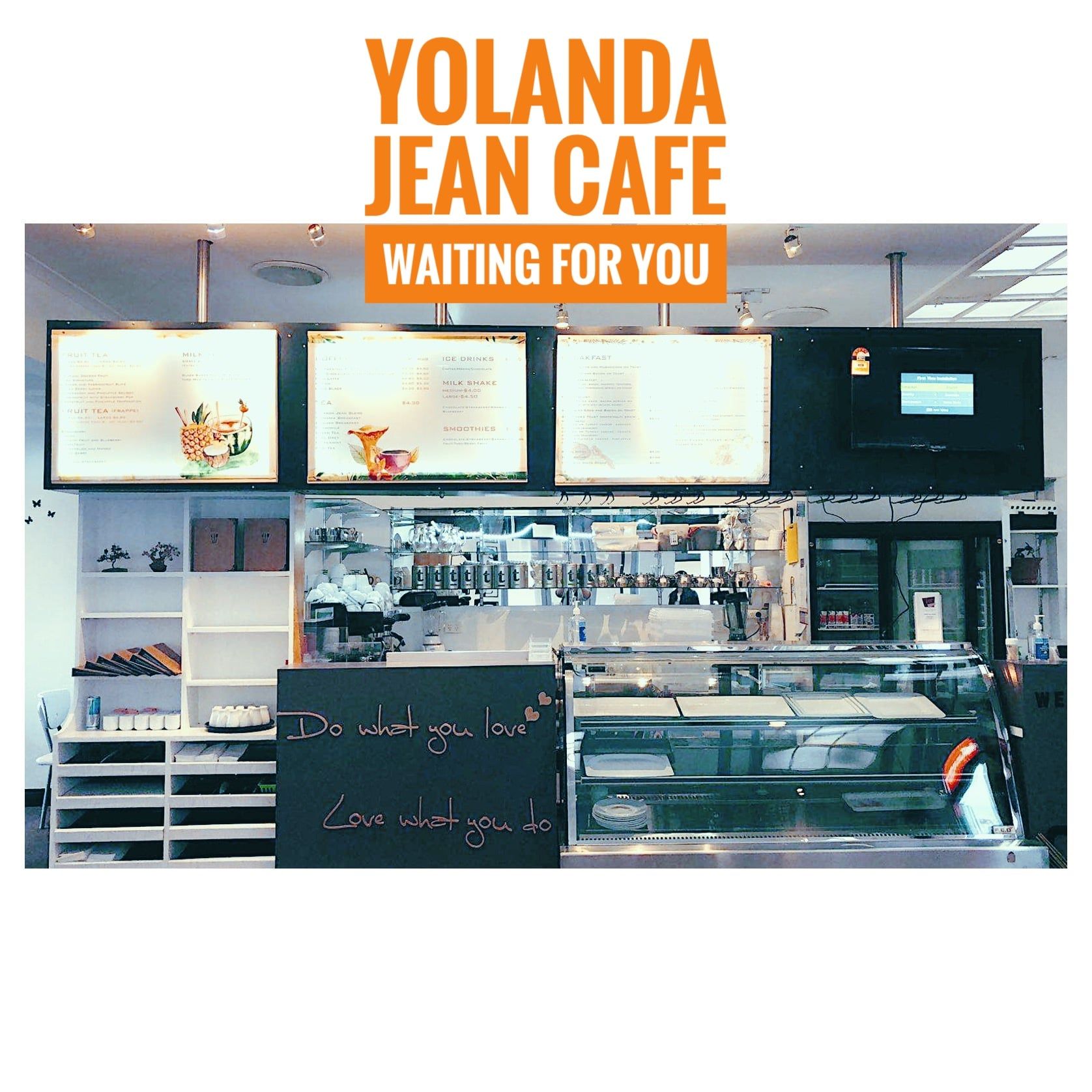 a poster for yolanda jean cafe waiting for you