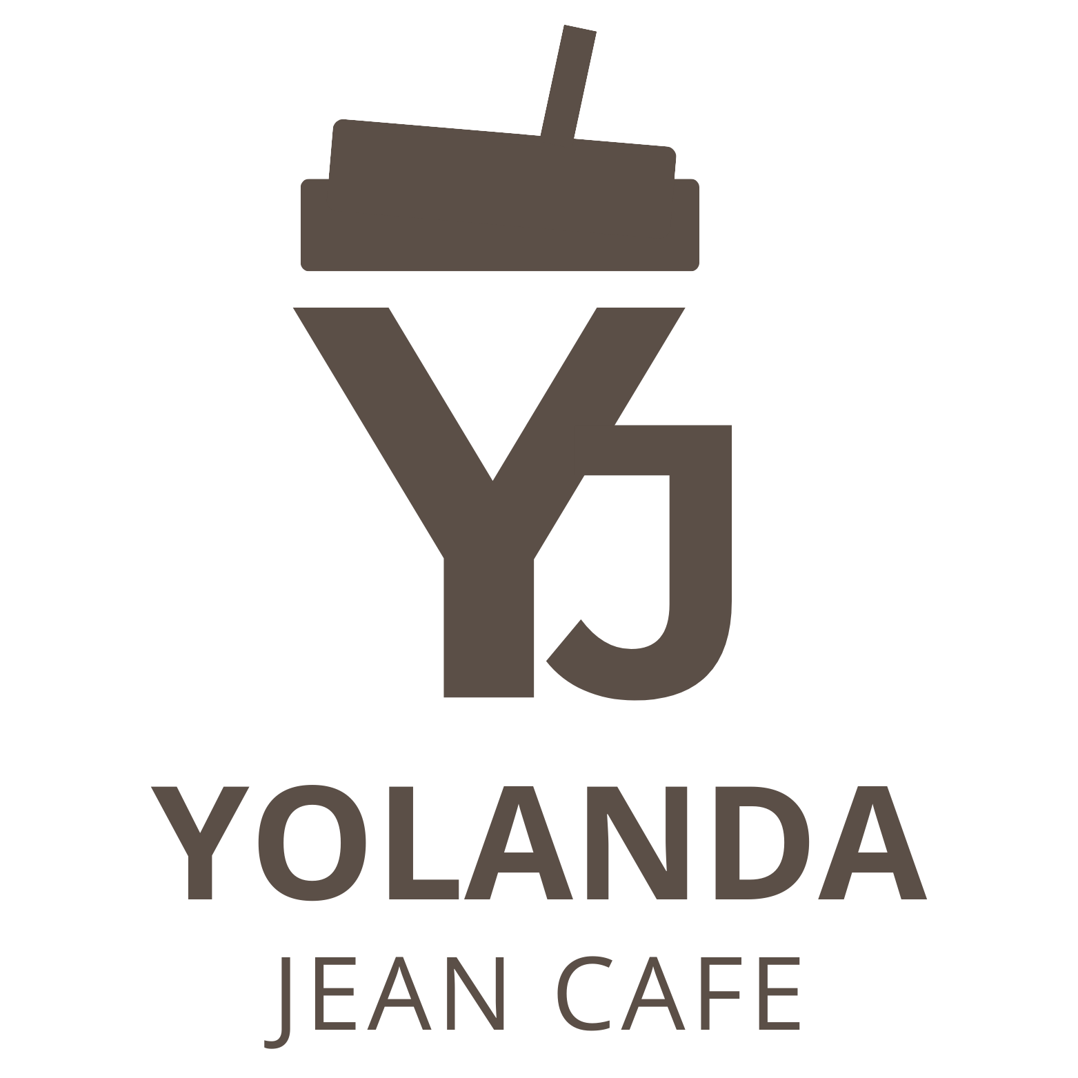 the logo for yolanda jean cafe shows a cup of coffee with a straw .