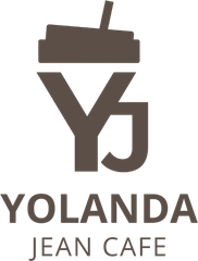 the logo for yolanda jean cafe shows a cup of coffee with a straw .