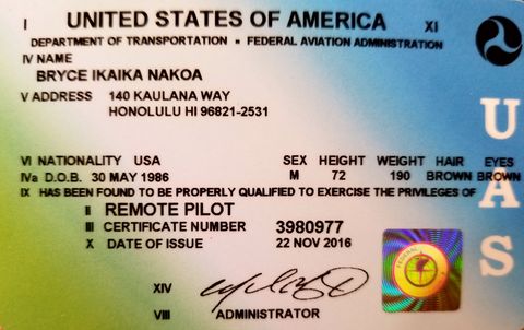 Ikaika Nakoa FAA Drone License