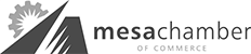 Logo for the Mesa Chamber of Commerce with a stylized gear and mountain design. Text reads "mesachamber of commerce."